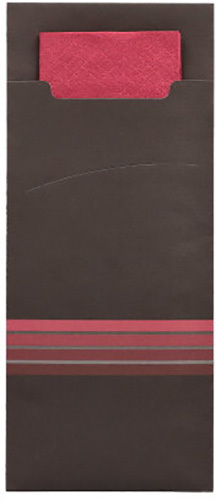 Bestecktaschen 20 cm x 8,5 cm schwarz/bordeaux "Stripes" inkl. farbiger Serviette 33 x 33 cm 2-lag.
