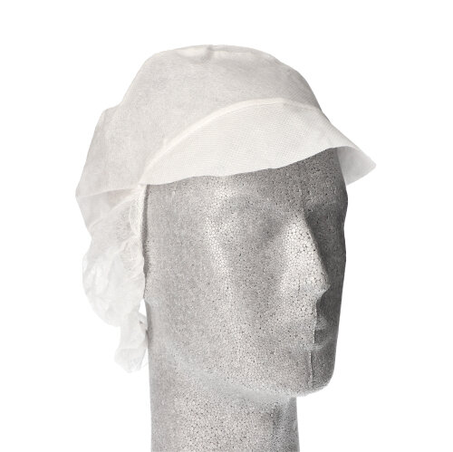 "WORK-INN/PS" Kappen mit Schirm und Haarnetz, Vlies Ø 30 cm weiss "WORK-INN/PS" Kappen mit Schirm und Haarnetz, Vlies Ø 30 cm weiss