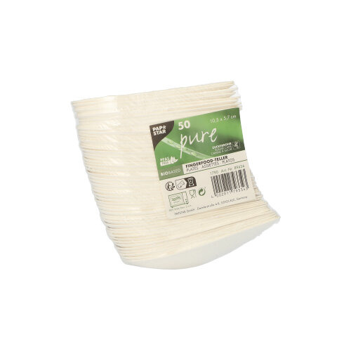 Fingerfood - Teller, Zuckerrohr "pure" 10,5 cm x 5,7 cm weiss "Drop"
