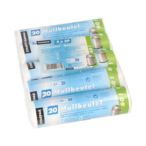 Müllbeutel, HDPE 60 l 72 cm x 60 cm weiss 10 my
