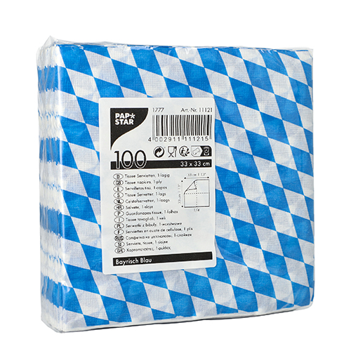 Servietten, 1-lagig 1/4-Falz 33 cm x 33 cm "Bayrisch Blau"