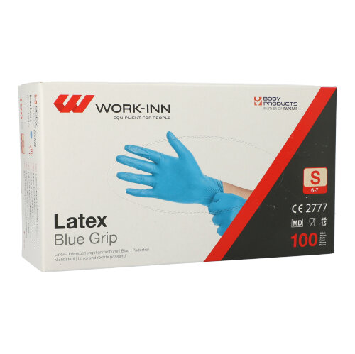 "WORK-INN" Handschuhe, Latex puderfrei blau "Blue Grip" Größe: S