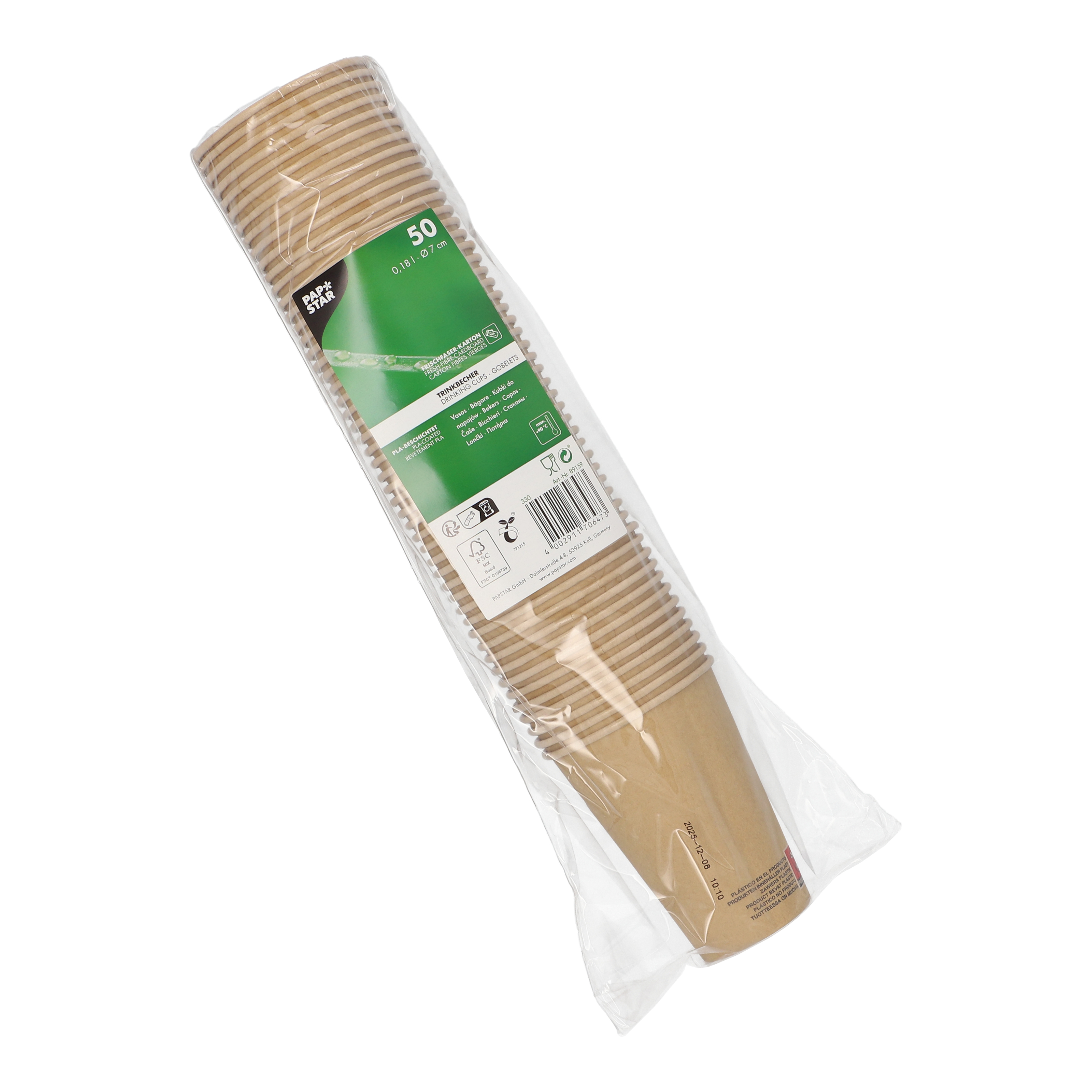 Automatenbecher, Pappe 0,18 l Ø 7 cm · 9,2 cm braun