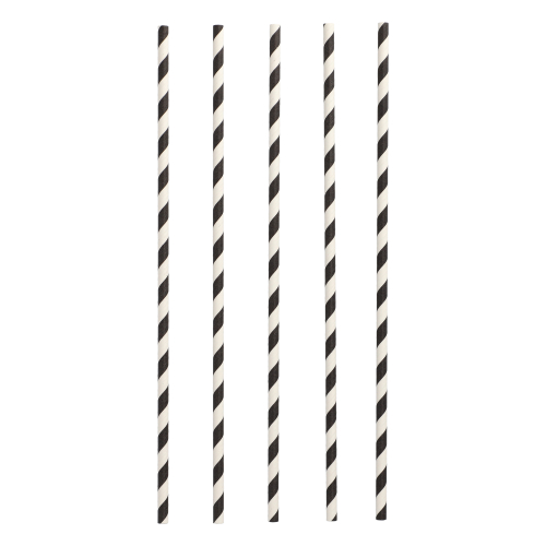 Trinkhalme, Papier Ø 6 mm · 29 cm schwarz/weiss "Stripes"