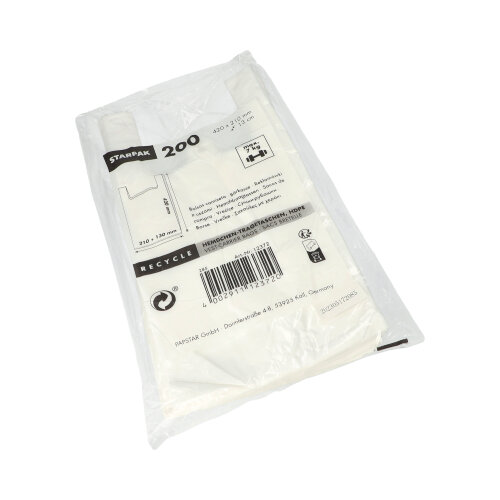 Hemdchen-Tragetaschen, HDPE 42 cm x 21 cm x 13 cm weiss