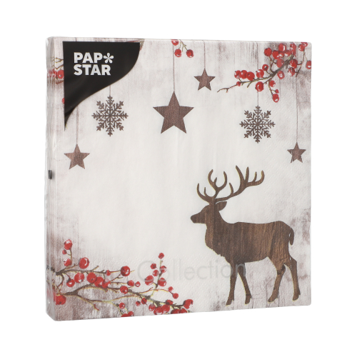 Servietten, 3-lagig 1/4-Falz 33 cm x 33 cm "X-Mas Deer"