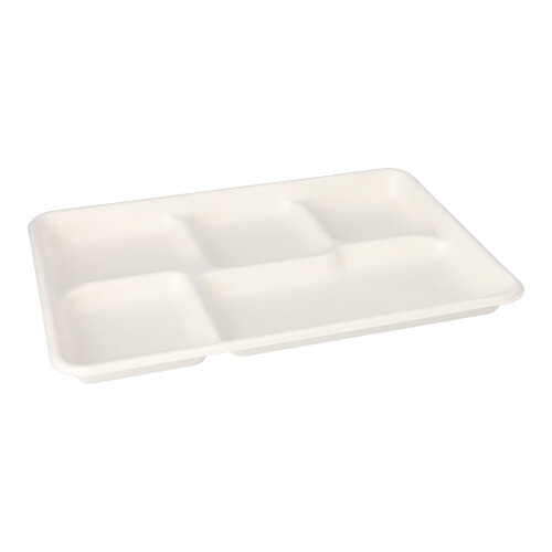 Menü-Trays, Zuckerrohr "pure" 5-geteilt 2,4 cm x 21,6 cm x 31,7 cm weiss