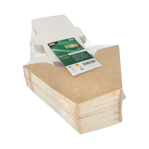 Sandwichboxen, Pappe mit Sichtfenster aus PLA 12,3 cm x 12,3 cm x 8,2 cm braun