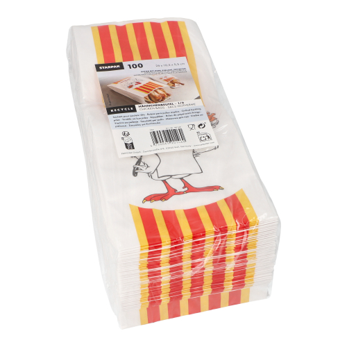 Hähnchenbeutel, Papier mit HDPE-Einlage 24 cm x 10,5 cm x 5,5 cm "Grillhähnchen" 1/2