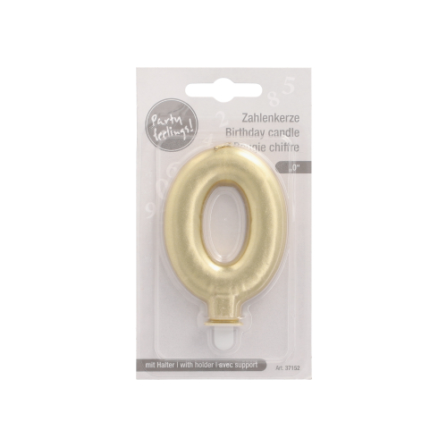 Zahlenkerze mit Halter 7 cm gold "0"