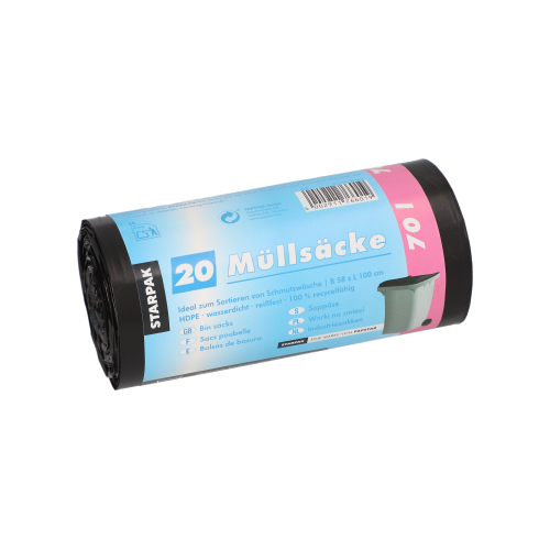 Müllsäcke, HDPE 70 l 100 cm x 58 cm schwarz 23 my