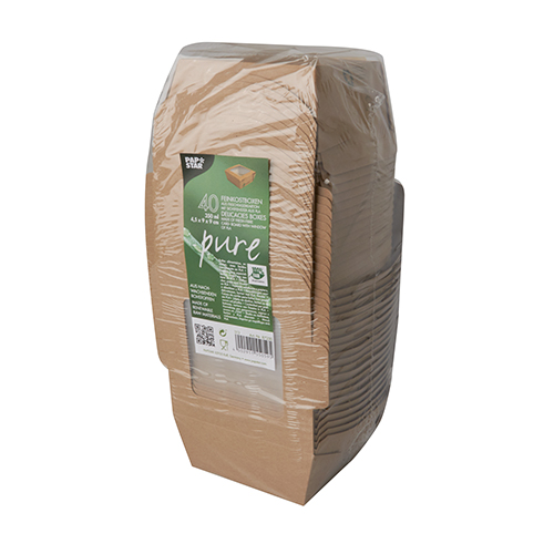 Feinkostboxen Pappe "pure" eckig 350 ml 4,5 cm x 9 cm x 9 cm braun "100% Fair"
