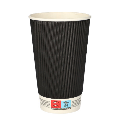 Trinkbecher, Pappe "To Go" 0,4 l Ø 9 cm · 13,7 cm schwarz Ripple Wall