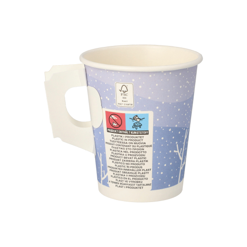 Trinkbecher mit Henkel, Pappe 0,2 l Ø 8 cm · 9,3 cm "Snowman"