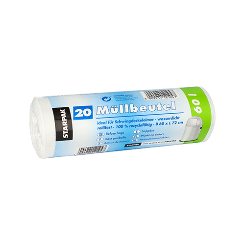 Müllbeutel, LDPE 60 l 72 cm x 60 cm weiss 17 my