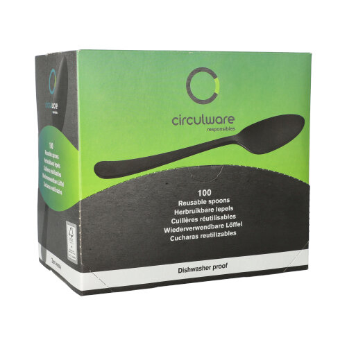 "Circulware" Mehrweg-Löffel PP-MF 19 cm schwarz "Gaia" extra stabil, in Spenderbox