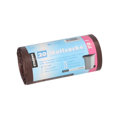 Müllsäcke, HDPE 70 l 100 cm x 58 cm braun 23 my