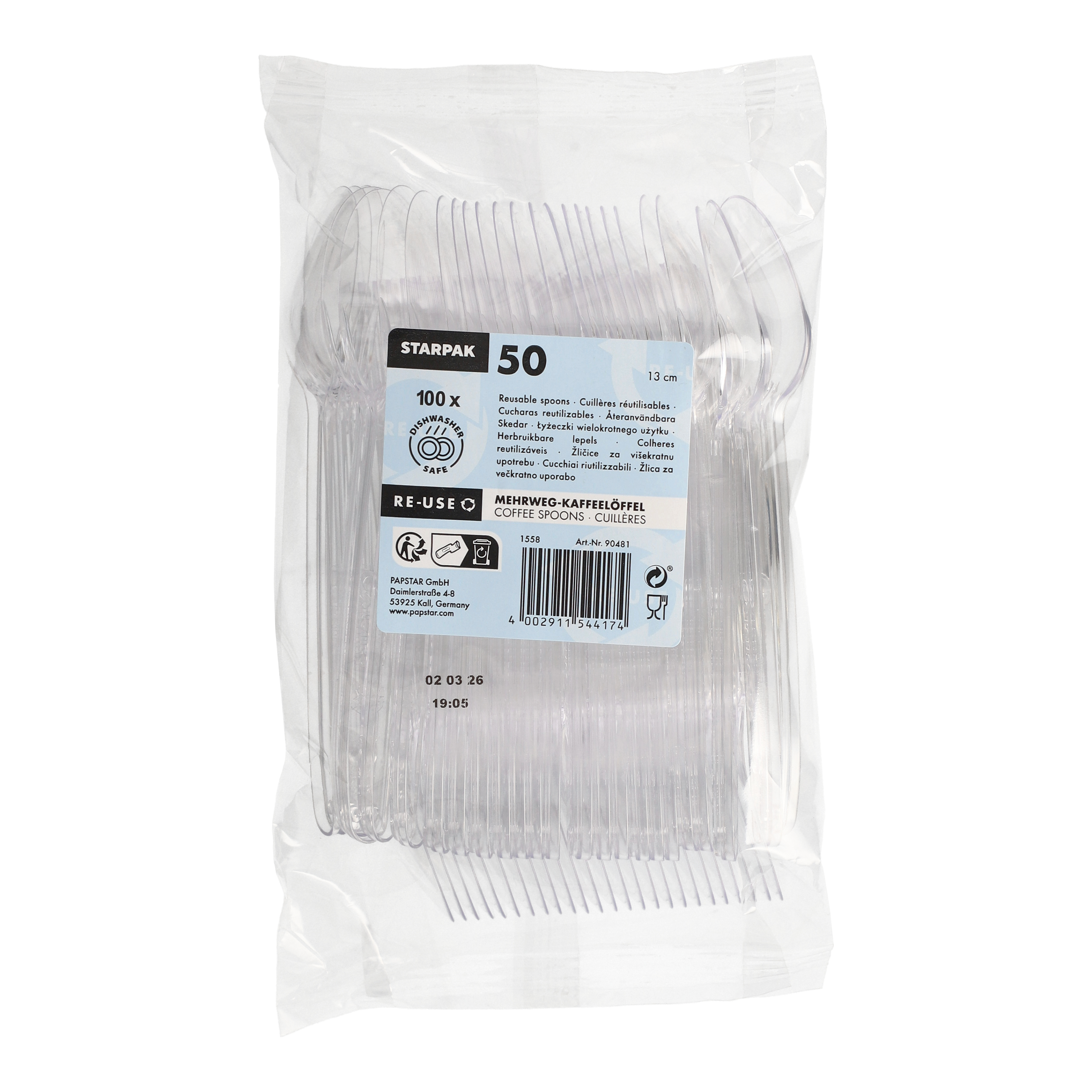 Mehrweg-Kaffeelöffel 13 cm transparent