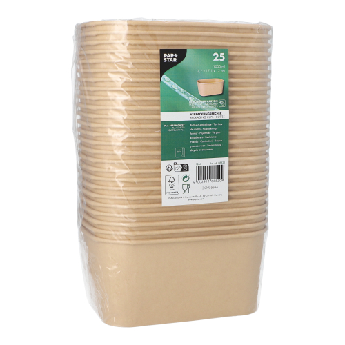 Verpackungsbecher, Pappe rechteckig 1000 ml 7,5 cm x 17,3 cm x 12,3 cm braun
