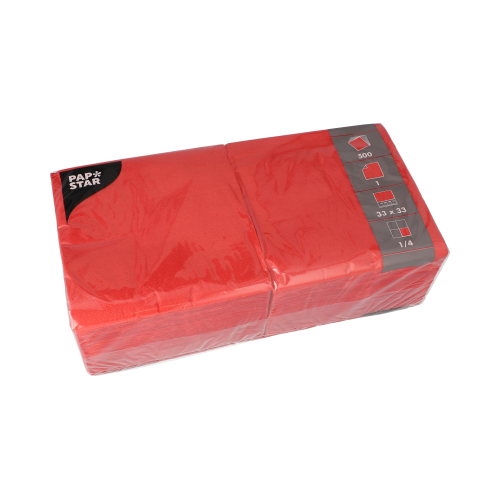 Servietten, 1-lagig 1/4-Falz 33 cm x 33 cm rot