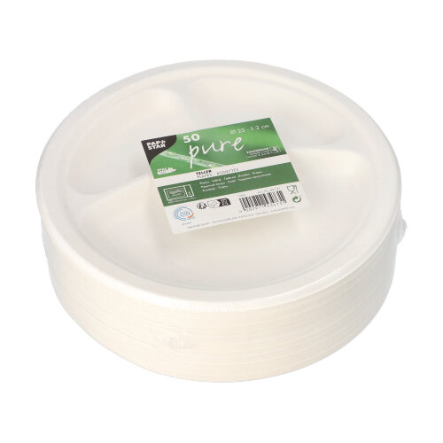 Teller, Zuckerrohr "pure" 3-geteilt Ø 23 cm · 2 cm weiss