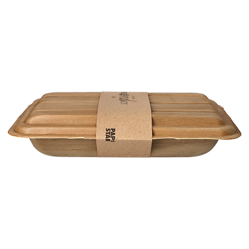 Trays, Palmblatt "pure" eckig 500 ml 6,5 cm x 17,5 cm x 25,5 cm mit Deckel und Banderole