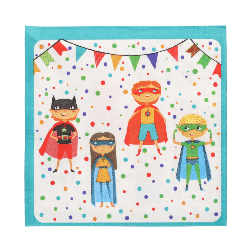 Servietten, 3-lagig 1/4-Falz 33 cm x 33 cm "Superhero" Servietten, 3-lagig 1/4-Falz 33 cm x 33 cm "Superhero"