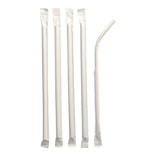 Trinkhalme, flexibel, Papier "pure" Ø 6 mm · 20 cm weiss einzeln gehüllt