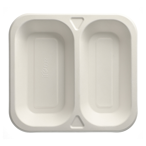 Siegelschalen Zuckerrohr 2-geteilt 1250 ml 4,2 cm x 24,5 cm x 26,5 cm weiss