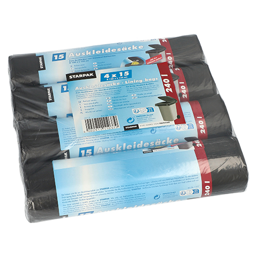 Auskleidesäcke für Mülltonnen 240 l 135 cm x 120 cm schwarz 16 my