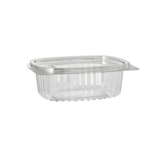 Feinkost- und Salatschalen mit Klappdeckel, R-PET oval 250 ml 4,3 cm x 10,6 cm x 13,3 cm klar