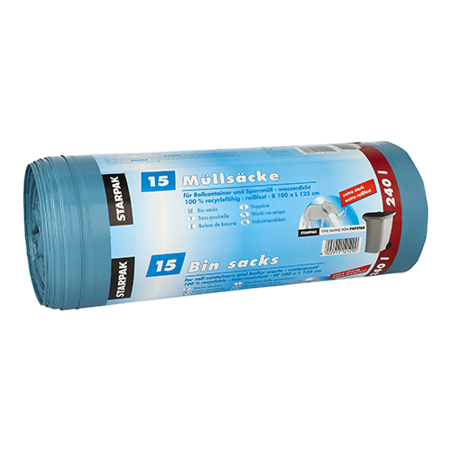 Müllsäcke, LDPE 240 l 125 cm x 100 cm blau extra stark und extra reißfest, 60 my