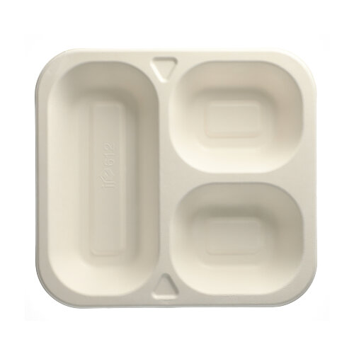 Siegelschalen Zuckerrohr 3-geteilt 1350 ml 4,2 cm x 24,5 cm x 26,5 cm weiss
