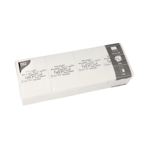 Snackservietten "DAILY Collection" 1/4-Falz 24 cm x 16,5 cm weiss "Enjoy your Meal"