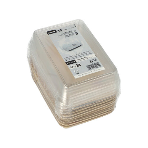 Sushi-Schalen Palmblatt eckig 150 ml 4,4 cm x 17,5 cm x 12,2 cm natur mit rPET Deckel "Kombipack"