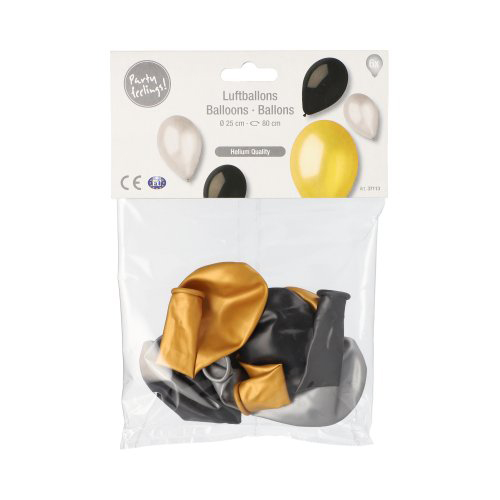 Luftballons Ø 25 cm schwarz/gold/silber