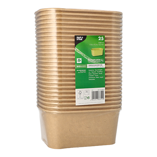 Verpackungsbecher, Pappe rechteckig 1000 ml 7,5 cm x 17,3 cm x 12,3 cm braun