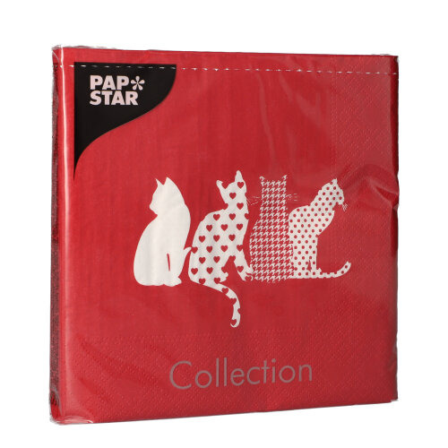 Servietten, 3-lagig 1/4-Falz 33 cm x 33 cm rot "Cats"