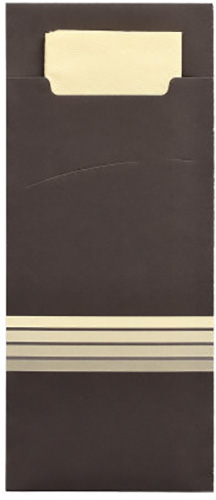 Bestecktaschen 20 cm x 8,5 cm schwarz/creme "Stripes" inkl. farbiger Serviette