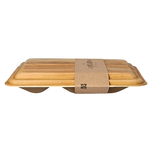 Trays, Palmblatt "pure" 2-geteilt 400 ml 5,5 cm x 17,5 cm x 25,5 cm mit Deckel und Banderole