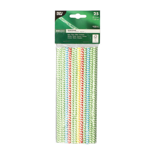 Trinkhalme, Papier Ø 6 mm · 20 cm farbig sortiert "Zig-Zag"