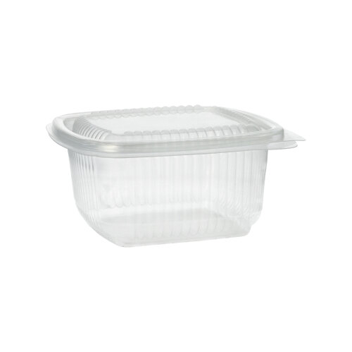 Verpackungsbecher mit Klappdeckeln, PP rechteckig 500 ml 6,3 cm x 12,5 cm x 13,1 cm transparent