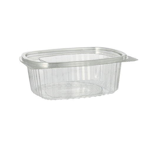 Feinkost- und Salatschalen mit Klappdeckel, R-PET oval 500 ml 5,5 cm x 12,4 cm x 15 cm klar