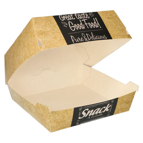 Burgerboxen, Pappe "pure" 8,5 cm x 15,5 cm x 15,5 cm "Good Food" XXL Burgerboxen, Pappe "pure" 8,5 cm x 15,5 cm x 15,5 cm "Good Food" XXL