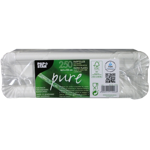 Teller, Pappe "pure" eckig 6,5 cm x 22 cm weiss