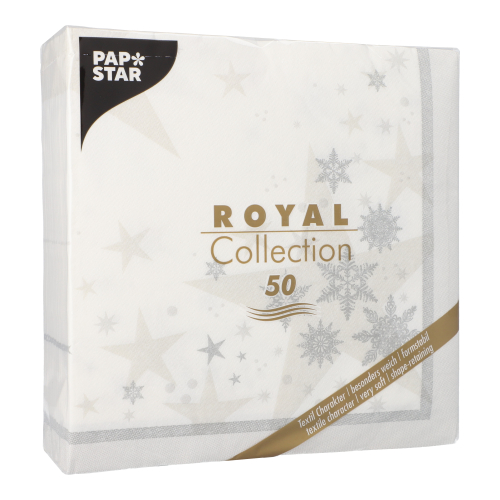 Servietten "ROYAL Collection" 1/4-Falz 40 cm x 40 cm weiss "Stars and Snowflakes"