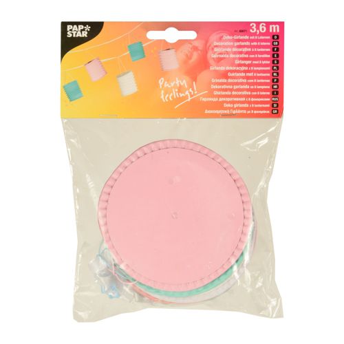 Deko-Girlande 3,6 m weiss/mint/rosa "Pastel" mit 8 Laternen