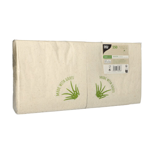 Servietten, 2-lagig 1/4-Falz 33 cm x 33 cm natur mit Grasanteil