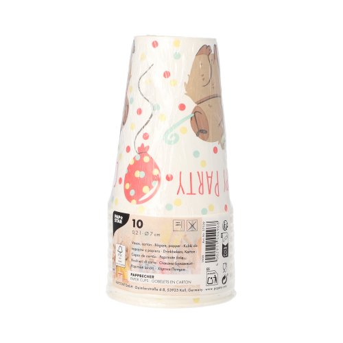 Trinkbecher, Pappe 0,2 l Ø 7 cm · 9,7 cm "Capy Party"