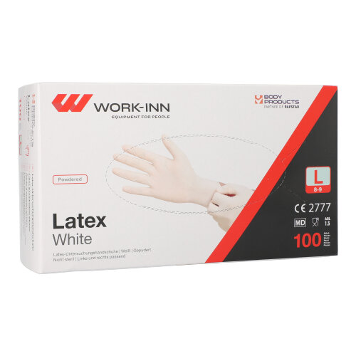 "WORK-INN/PS" Handschuhe, Latex gepudert "White" weiss - natur Größe: L